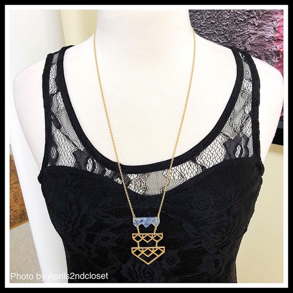 AGATE STONE GOLD PLATED LONG PENDANT NECKLACE A2C - Picture 2 of 8